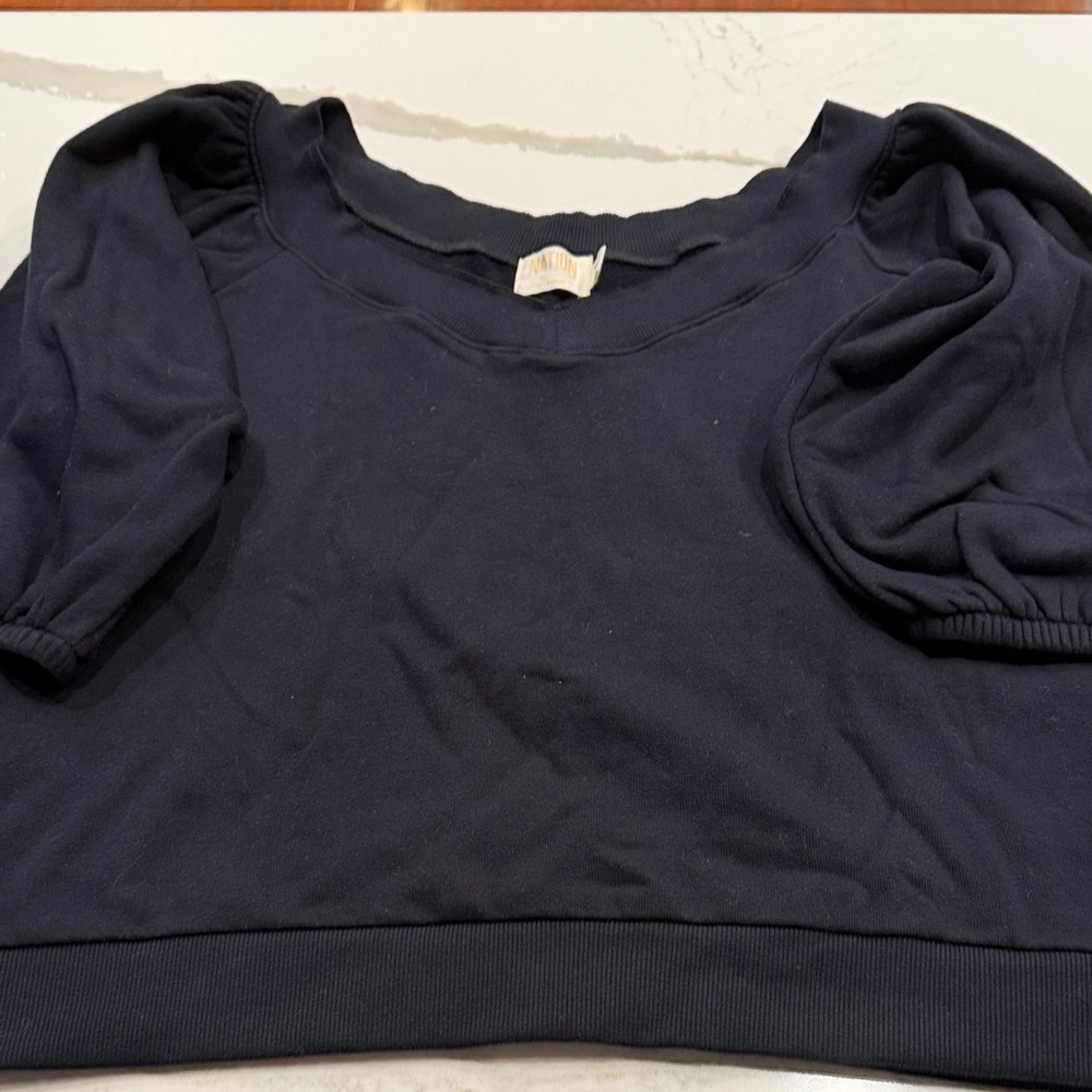 Nation LTD Navy Puff Sleeve Sweatshirt